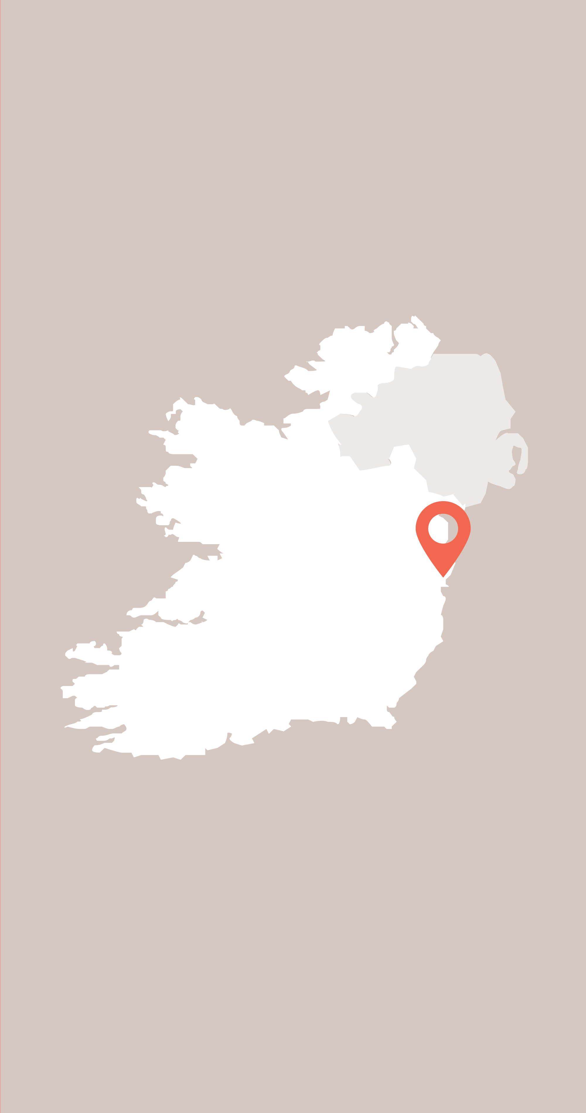 Map of Ireland showing a map pin on Dublin